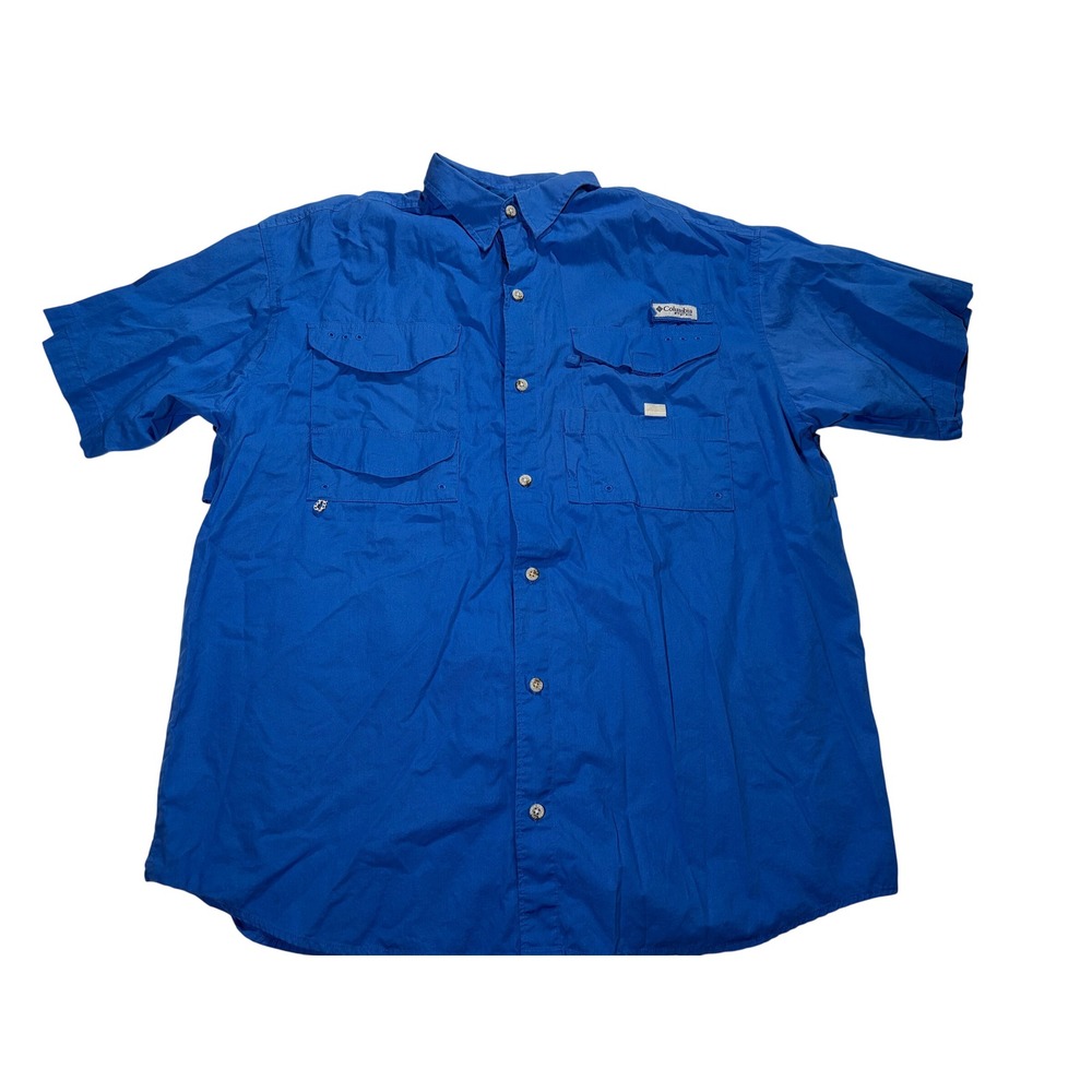 Columbia PFG Men's Large Blue Short Sleeve Fishing Shirt Cotton Vented